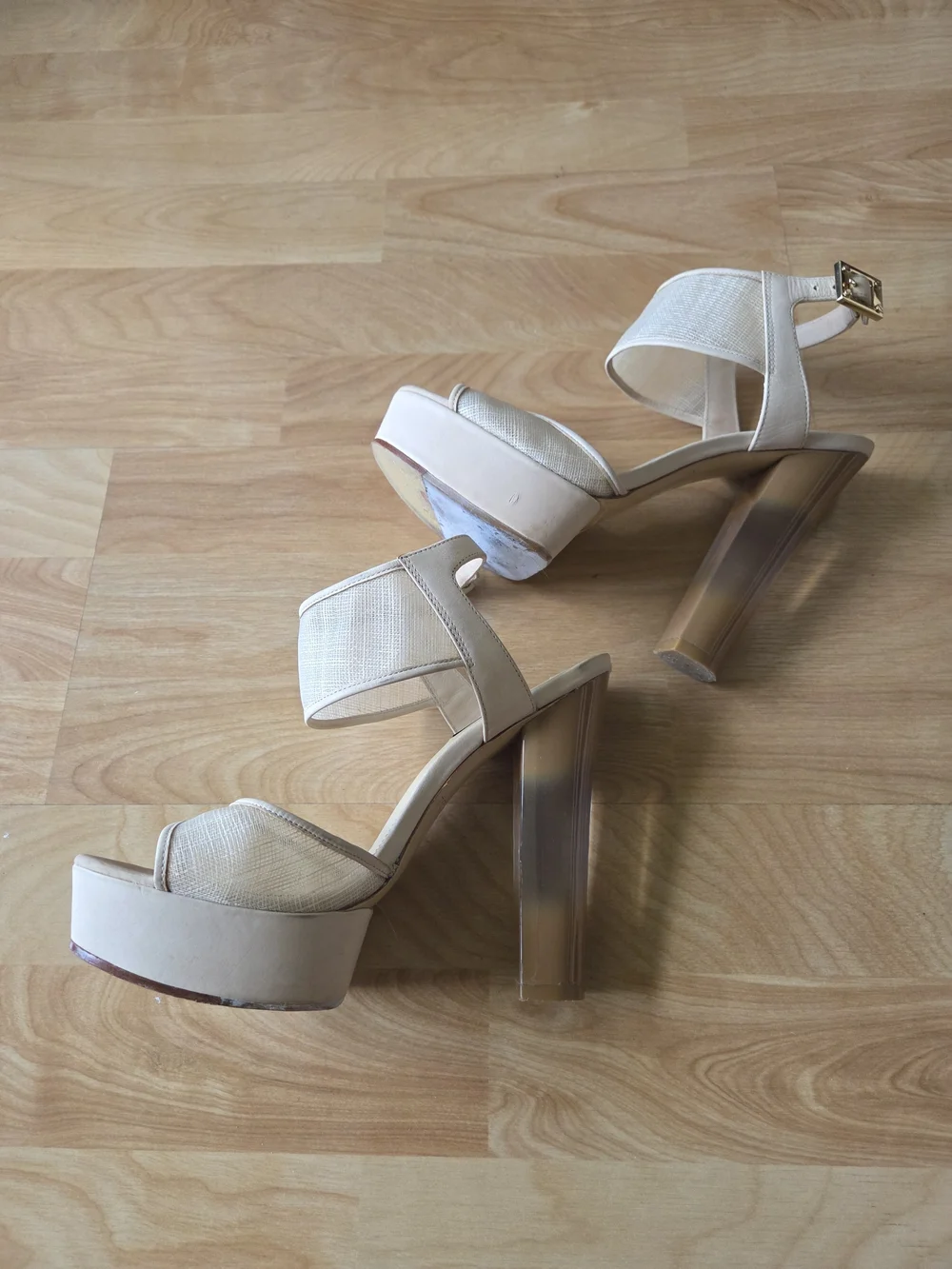Rachel Zoe Cream-Beige Platform Ankle Strap Sandals